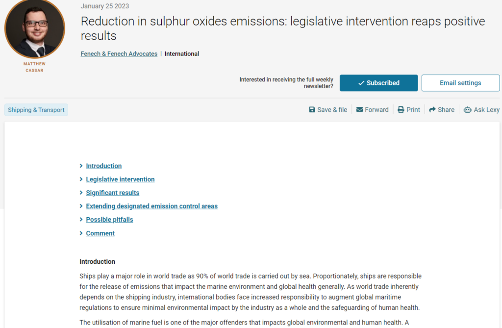 Reduction in sulphur oxides emissions legislative intervention reaps positive results1